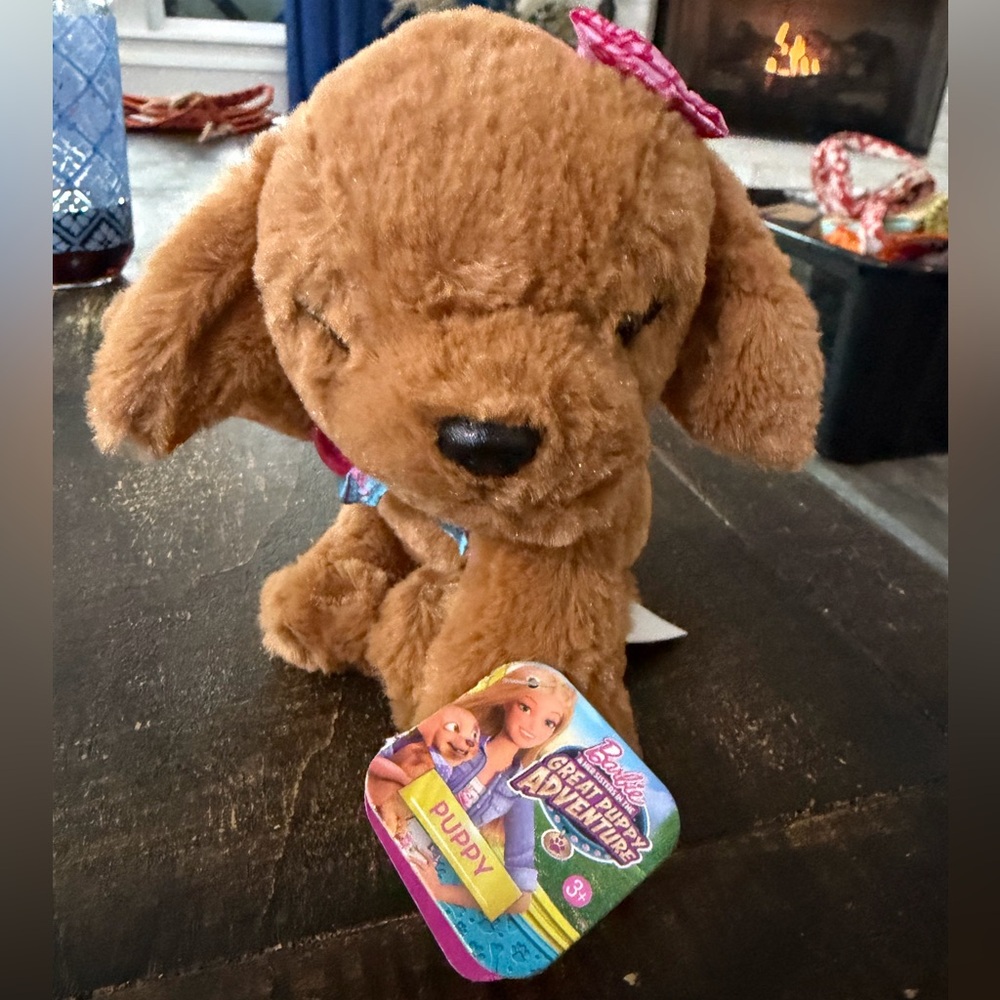 Barbie Brown Puppy Plush Toy with Pink Bow
